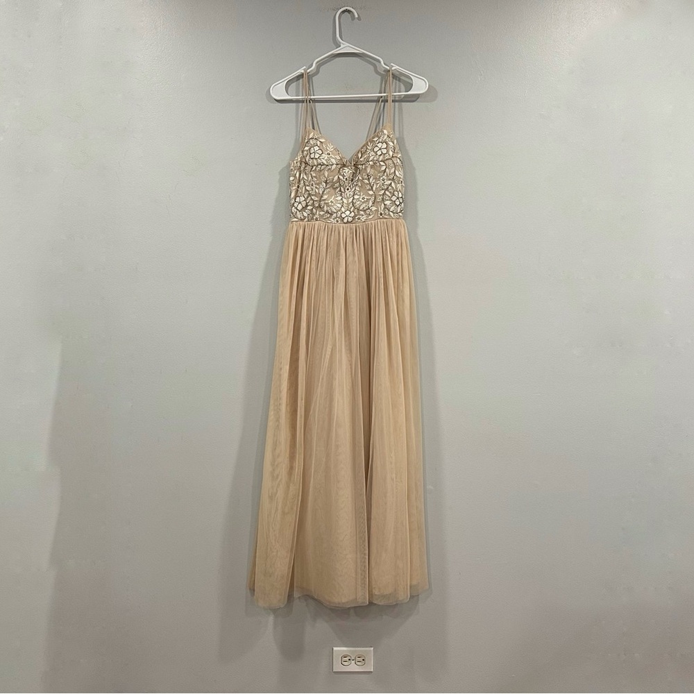 BHLDN Anthropologie Elowen Maxi Dress Tulle in Oyster sz 0